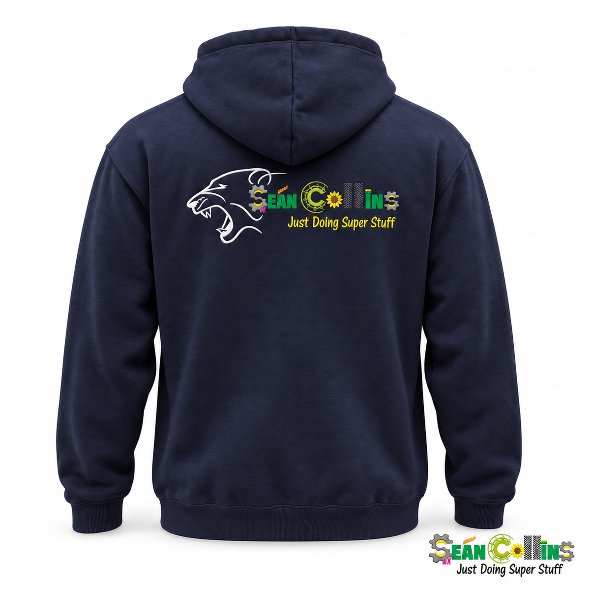 Sean Collins adult navy hoodie – back view