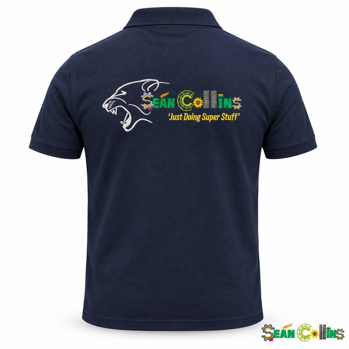 Sean Collins navy polo back view